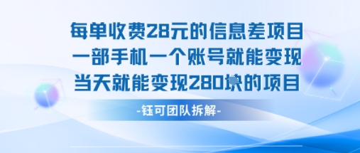 每单收费28米的项目单日能变现280左右 一部手机一个账号就能变现-云网创