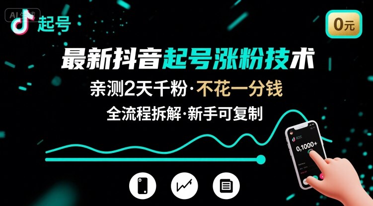 最新抖音起号涨粉技术，亲测2天千粉，不花一分钱，全流程拆解-云网创