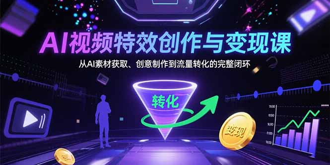 AI视频特效创作与变现课：从AI素材获取、创意制作到流量转化的完整闭环-云网创