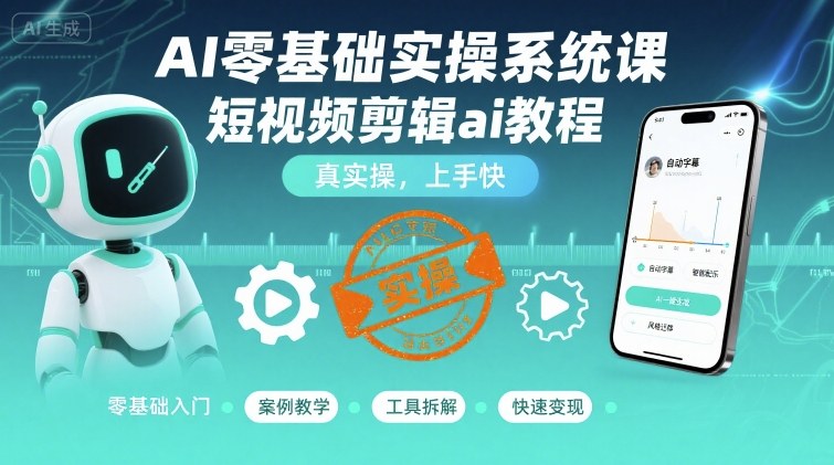 AI零基础实操系统课，短视频剪辑ai教程，真实操，上手快-云网创