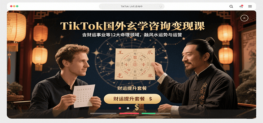 TikTok国外玄学咨询变现课，含财运事业等12大命理领域，融风水运势与运营-云网创
