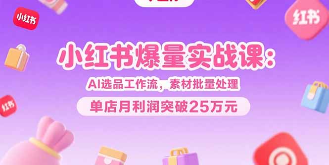 小红书爆量实战课：AI选品工作流，素材批量处理，单店月利润突破25万元-云网创
