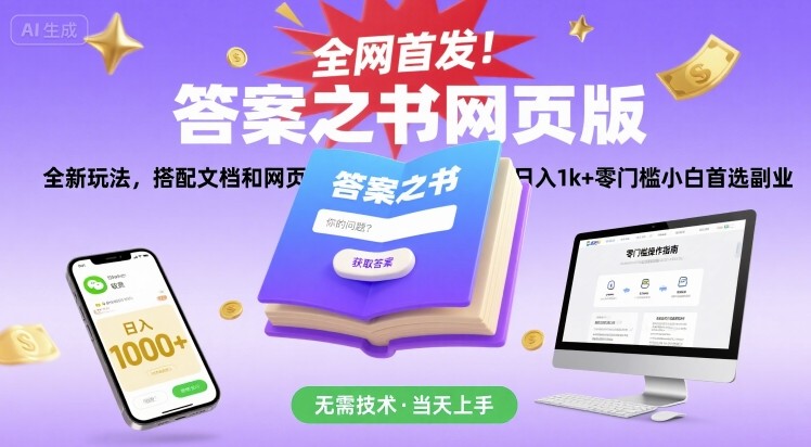 全网首发！答案之书网页版，全新玩法，搭配文档和网页，日入1k+零门槛小白首选副业【揭秘】-云网创