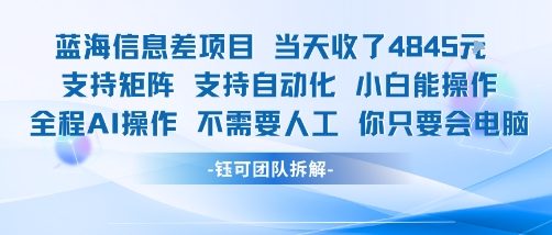 蓝海信息差项目当天收米1k+ 支持矩阵支持自动化小白能操作全程AI操作不需要人工你只要会电脑-云网创
