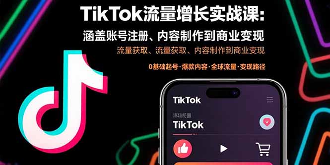 TikTok流量增长实战课：涵盖账号注册、流量获取、内容制作到商业变现-云网创