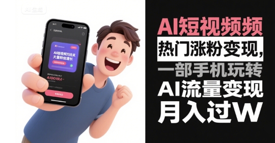 AI短视频热门涨粉变现，一部手机玩转AI流量变现，月入过W-云网创
