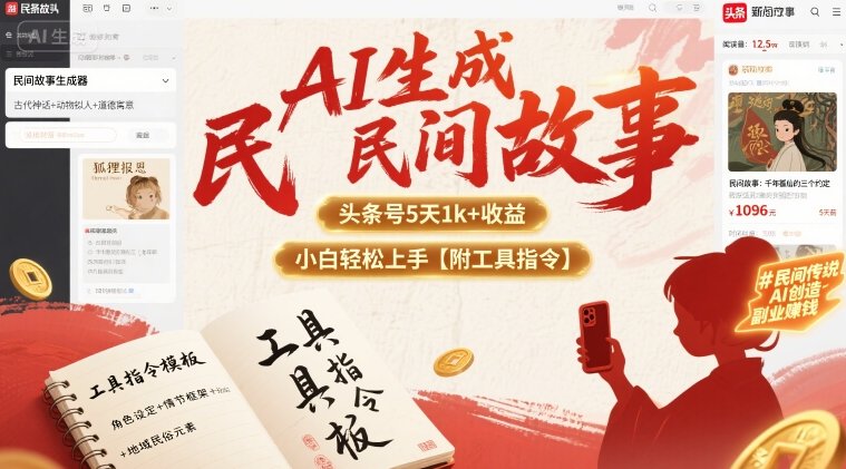 AI生成民间故事，头条号5天1k+，小白轻松上手【附工具指令】-云网创
