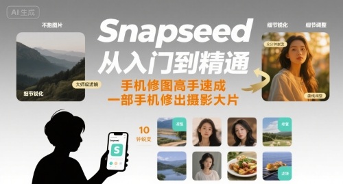 Snapseed从入门到精通，手机修图高手速成，一部手机就能修出摄影大片-云网创