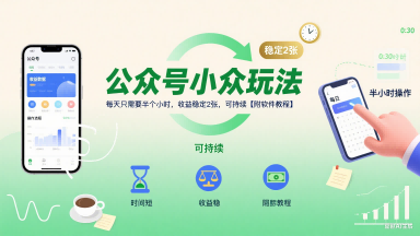 公众号小众玩法，每天只需要半个小时，收益稳定2张，可持续【附软件教程】-云网创