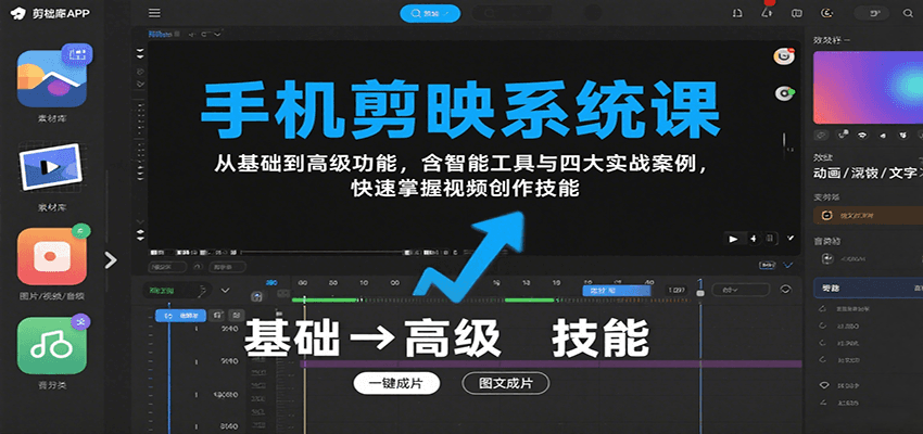 手机剪映系统课，从基础到高级功能，含智能工具与四大实战案例，快速掌握视频创作技能-云网创