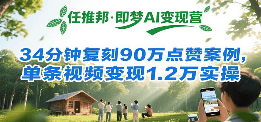 任推邦·即梦AI变现营，34分钟复刻90万点赞案例，单条视频变现1.2万实操-云网创