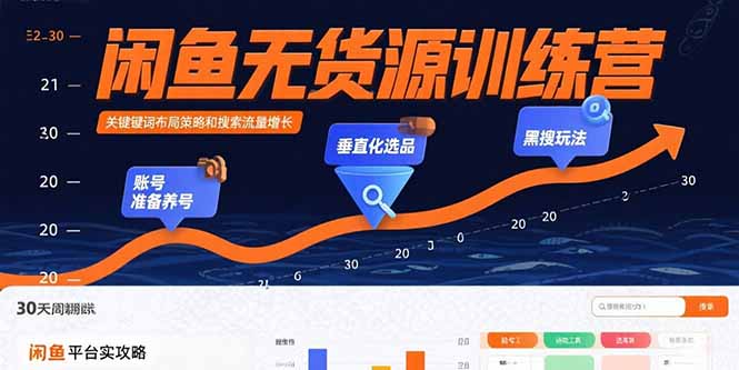 闲鱼无货源训练营：账号准备养号/垂直化选品/黑搜玩法，0基础30天盈利指南-云网创