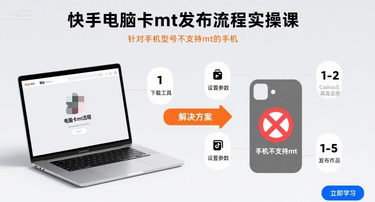 快手电脑卡mt发布流程实操课，针对手机型号不支持mt的手机-云网创