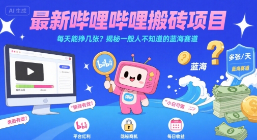 最新哔哩哔哩上B站搬砖项目，每天能挣几张？揭秘一般人不知道的蓝海赛道-云网创