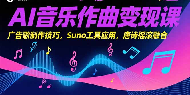 AI音乐作曲变现课，广告歌制作技巧，Suno工具应用，唐诗摇滚融合-云网创