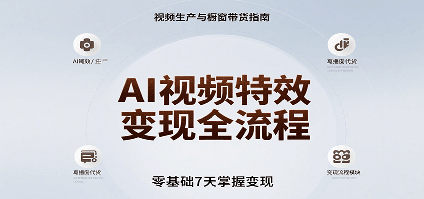 AI视频特效变现全流程，零基础7天掌握视频生产到橱窗带货变现-云网创