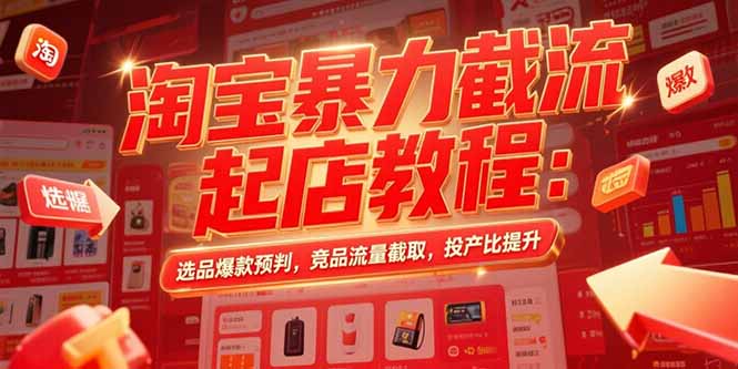 淘宝暴力截流起店教程：选品爆款预判，竞品流量截取，投产比提升-云网创
