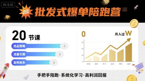 批发式爆单陪跑营，20节课带你实现批发式爆单，带你经松月入过W-云网创