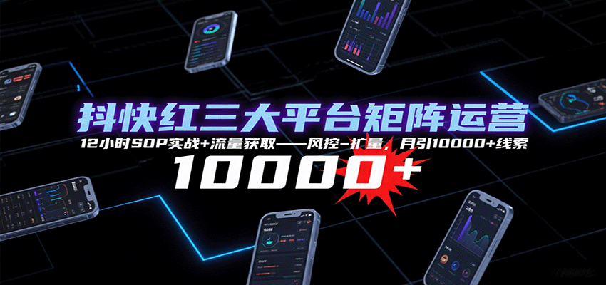 抖快红三大平台矩阵运营，12小时SOP实战+流量获取-风控-扩量，月引10000+线索-云网创