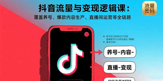 抖音流量与变现逻辑课：覆盖养号、爆款内容生产、直播间运营等全链路-云网创