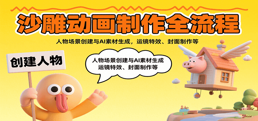 沙雕动画制作全流程：人物场景创建与AI素材生成，运镜特效、封面制作等-云网创