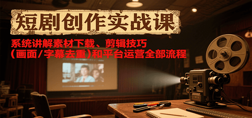 短剧创作实战课，系统讲解素材下载、剪辑技巧(画面/字幕去重)和平台运营全部流程-云网创