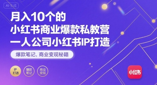 月入10个的小红书商业爆款私教营，一人公司小红书IP打造，爆款笔记，商业变现秘籍-云网创