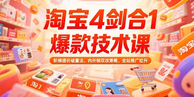 淘宝4剑合1爆款技术课73期：阶梯提价破量法，内外销双改策略 全站推广拉升-云网创