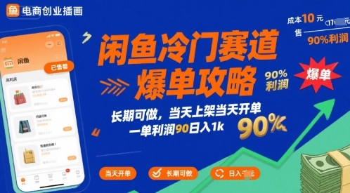 闲鱼冷门赛道爆单攻略，长期可做，当天上架当天开单，一单利润90% 利润，日入1k【揭秘】-云网创