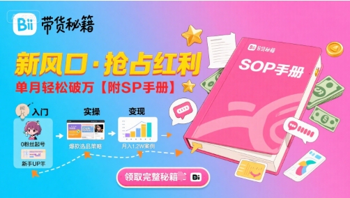 B站哔哩哔哩带货秘籍，新风口，抢占红利，单月轻松破万【附SOP手册】-云网创