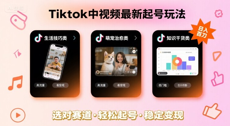 Tiktok中视频最新起号玩法，想要日入百刀，做好这几个赛道就可以了-云网创