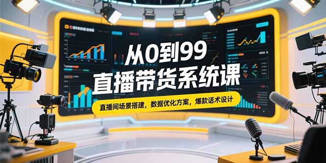从0到99直播带货系统课，直播间场景搭建，数据优化方案，爆款话术设计-云网创