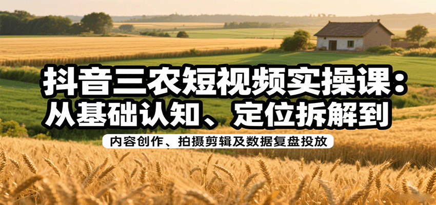 抖音三农短视频实操课：从基础认知、定位拆解到内容创作、拍摄剪辑及数据复盘投放-云网创