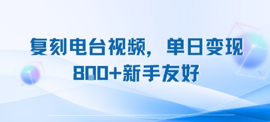 复刻电台视频，单日变现8张+新手友好，长期可做-云网创