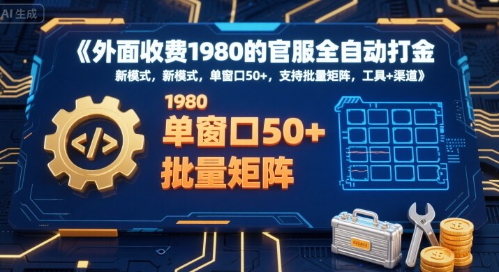 外面收费1980的官服全自动打金，新模式，单窗口50+，支持批量矩阵，工具+渠道【揭秘】-云网创