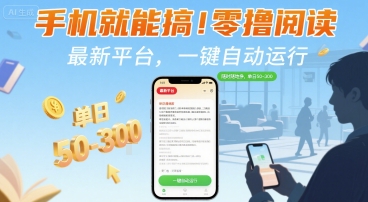 手机就能搞！零撸阅读挂G，最新平台，一键自动运行，随时随地挣，单日50-3张+【揭秘】-云网创