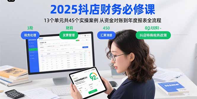 2025抖店财务必修课：13个单元共45个实操案例 从资金对账到年度报表全流程-云网创