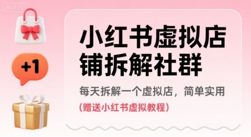 小红书虚拟店铺拆解社群，每天拆解一个虚拟店，简单实用(赠送小红书虚拟教程)-云网创