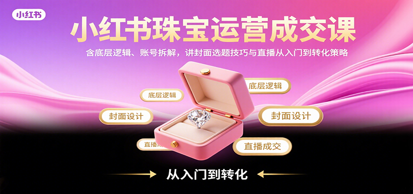 小红书珠宝运营成交课：含底层逻辑、账号拆解，讲封面选题技巧与直播从入门到转化策略-云网创