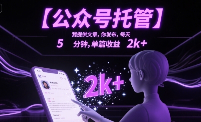 【公众号托管 】我提供文章，你发布，每天5分钟，单篇收益2k+【揭秘】-云网创