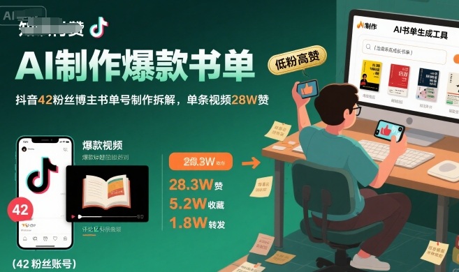 AI制作爆款书单，抖音42粉丝博主书单号制作拆解，单条视频28W赞-云网创