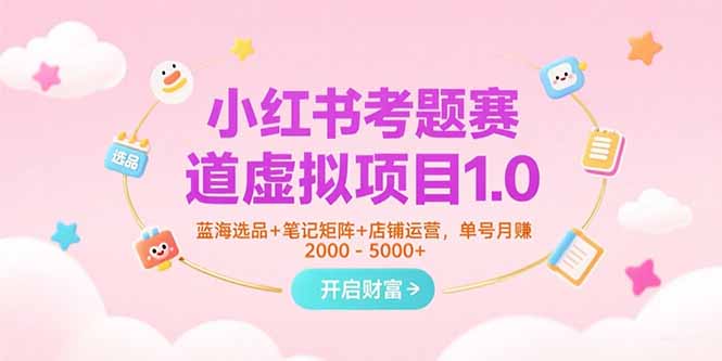 小红书考题赛道虚拟项目1.0，蓝海选品+笔记矩阵+店铺运营，单号月赚5000+-云网创