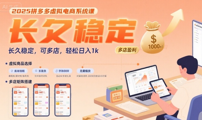 2025拼多多虚拟电商系统课，长久稳定，可多店，轻松日入1k-云网创