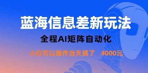 蓝海信息差新玩法，全程AI矩阵自动化小白可以操作当天搞了1k+-云网创