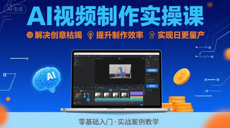 Ai视频制作实操课，解决创意枯竭、效率低下痛点，实现日更量产可持续变现-云网创