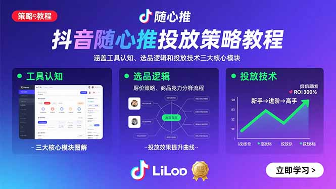 抖音随心推投放策略教程：涵盖工具认知、选品逻辑和投放技术三大核心模块-云网创