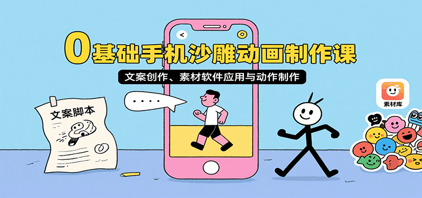 0基础手机沙雕动画制作课，文案创作、素材软件应用与动作制作-云网创