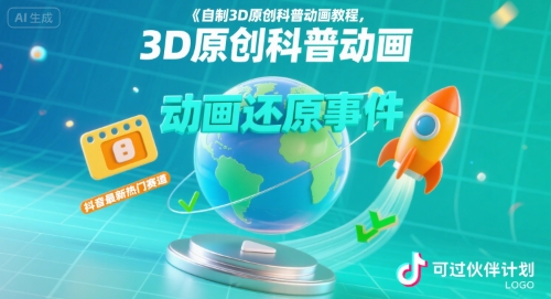 自制3D原创科普动画教程，动画还原事件，抖音最新热门赛道，可过伙伴计划-云网创
