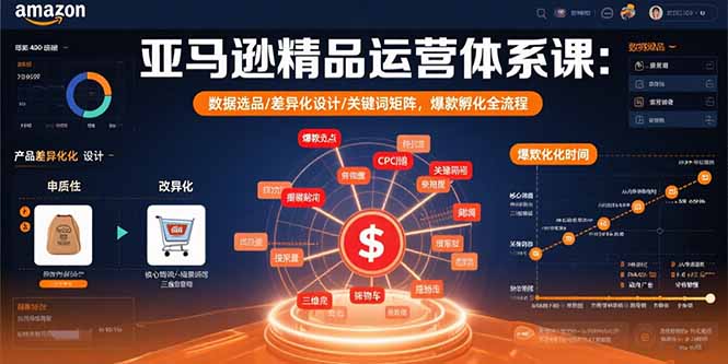 亚马逊精品运营体系课：数据选品/差异化设计/关键词矩阵，爆款孵化全流程-云网创