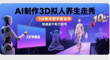 Ai制作3D拟人养生走秀，3分钟手把手教会你，快速起千粉万粉号-云网创